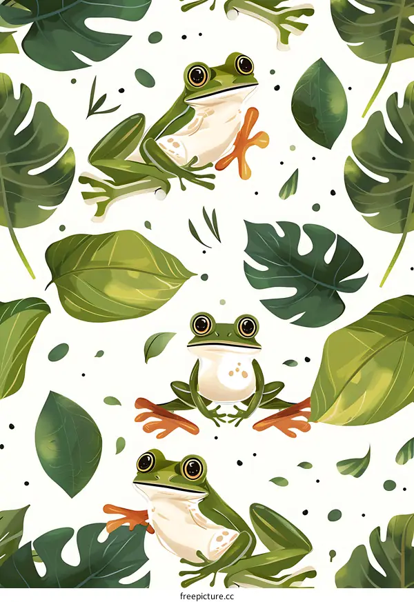 Green Frogs Seamless Pattern Illustration