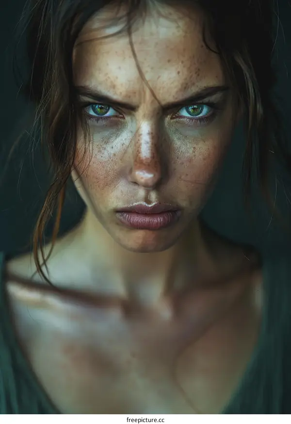 Close-up Portrait of a Woman with an Intense Expression