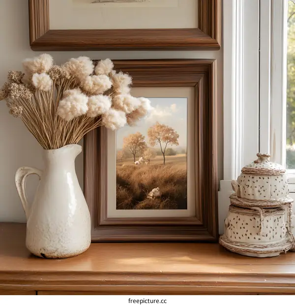 Dried Flowers in a Vase on a Table