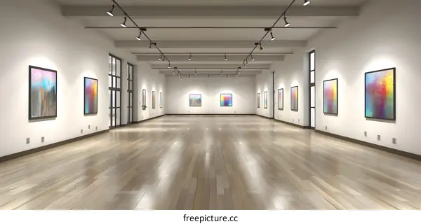 Modern Art Gallery Interior with Abstract Paintings on Walls