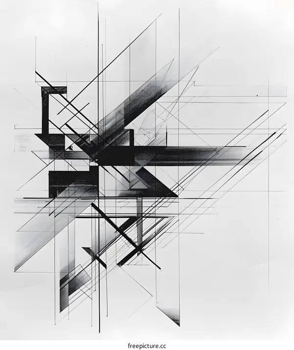 Abstract Black and White Geometric Lines Art