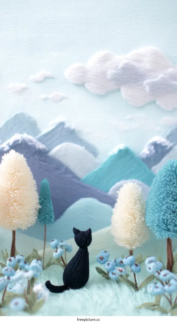 Winter Wonderland Scene with Black Cat