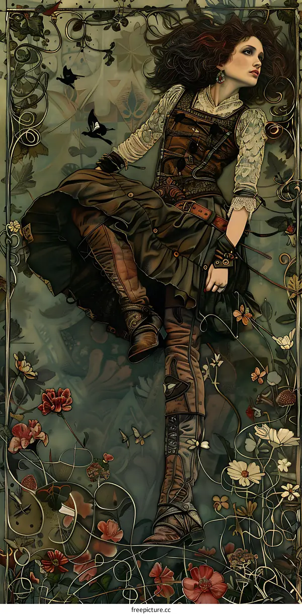 Woman in a Garden with Butterflies