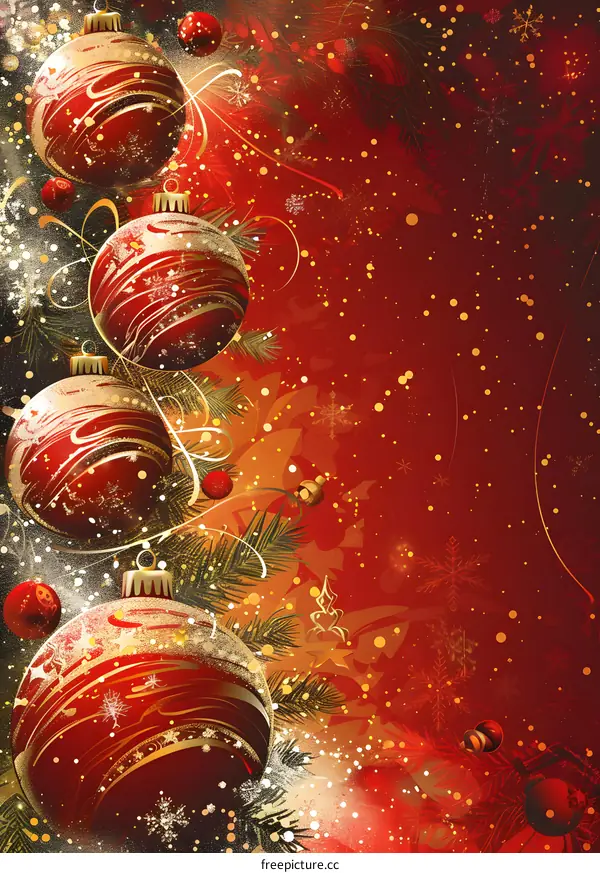 Red and golden Christmas balls with Christmas decoration