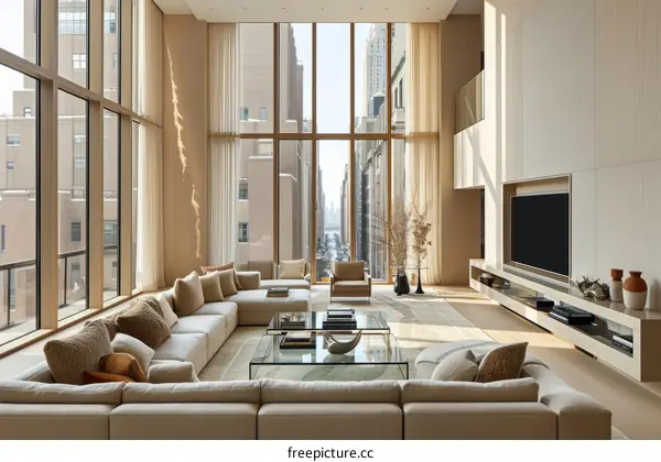 Spacious Living Room With City View