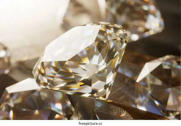 Sparkling Diamonds with Reflections on Polished Surface