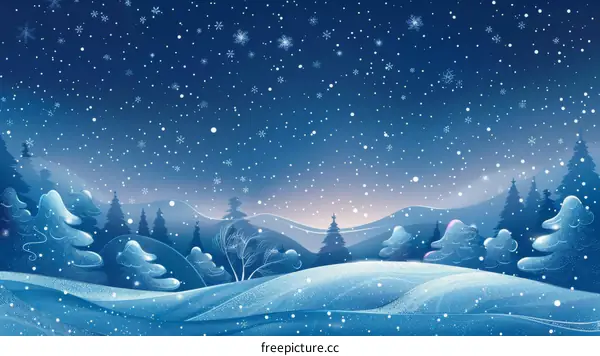 Magical Winter Night on Snowy Hills