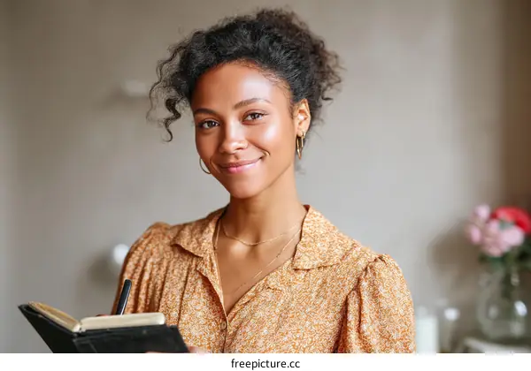 Smiling Young Woman Taking Notes