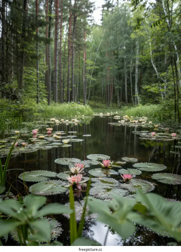 Tranquil Pond in a Serene Forest