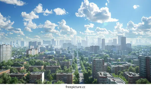 Urban Skyline with High-Rise Buildings and Busy Traffic