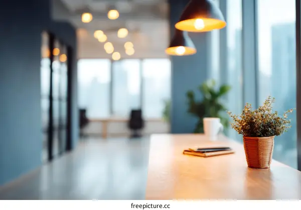 Modern Office Space with Natural Light and Plants