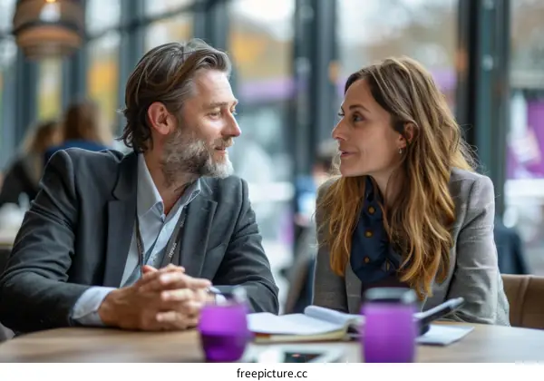 Colleagues discussing business in a cafe