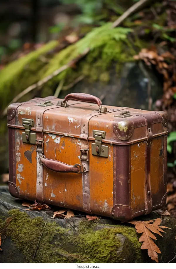 Vintage suitcase in the woods