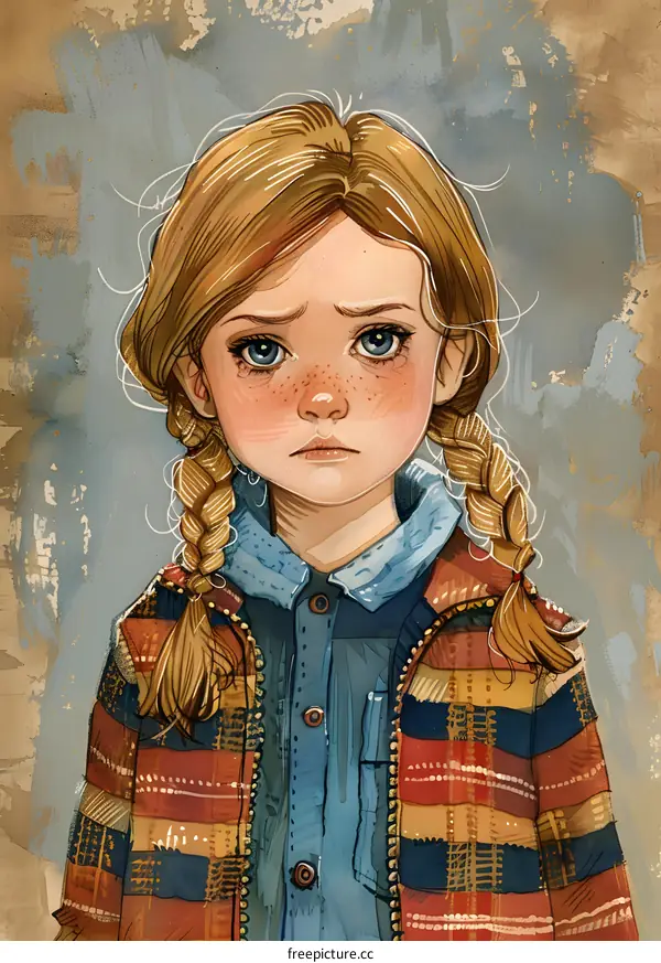 Little Girl with Freckles and Blonde Braids