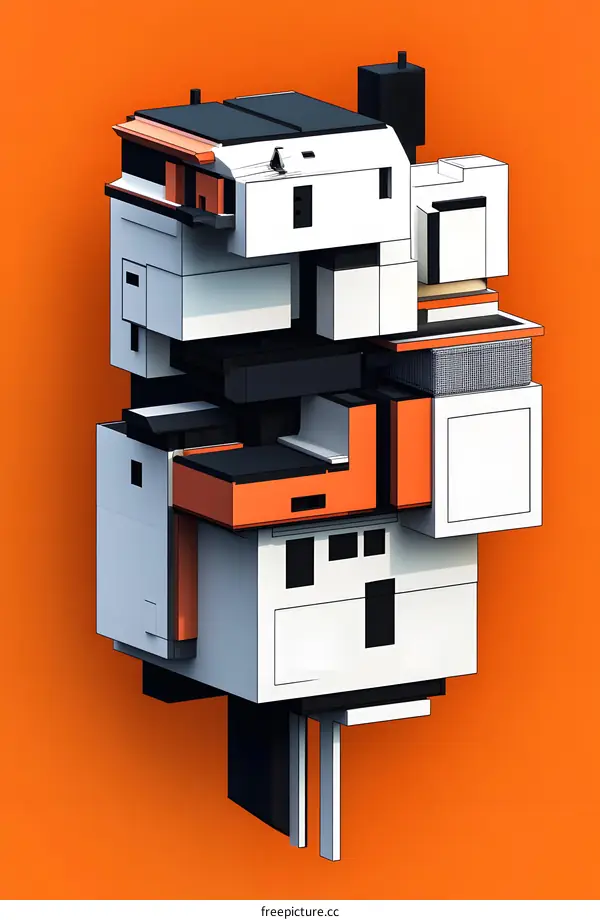 Abstract Geometric Building on Orange Background