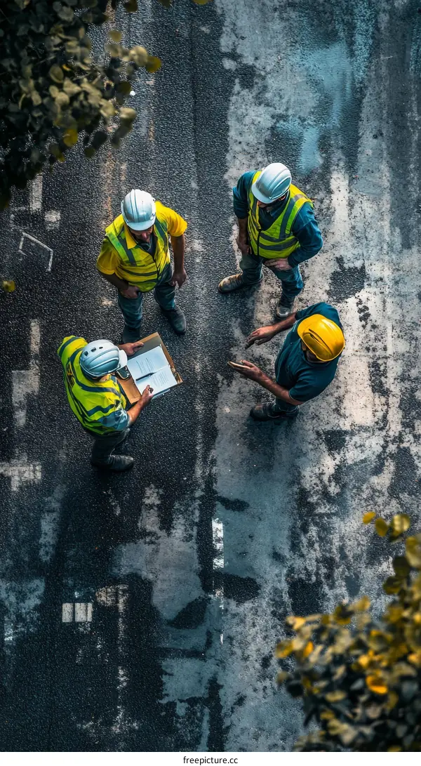Construction Workers Meeting Outdoors