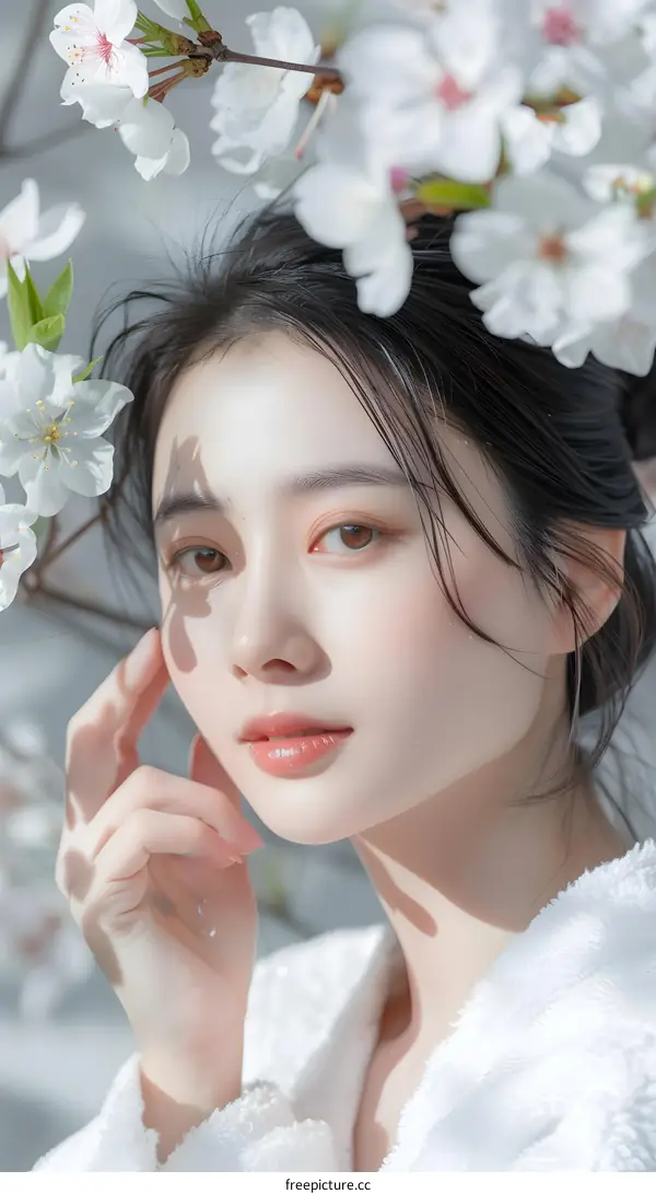 Beautiful Woman with Cherry Blossoms