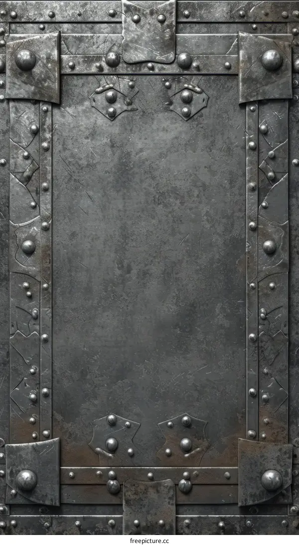 A metal plate with rivets and bolts.