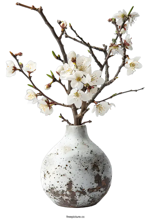[Transparent Background PNG]A ceramic vase of white plum blossom