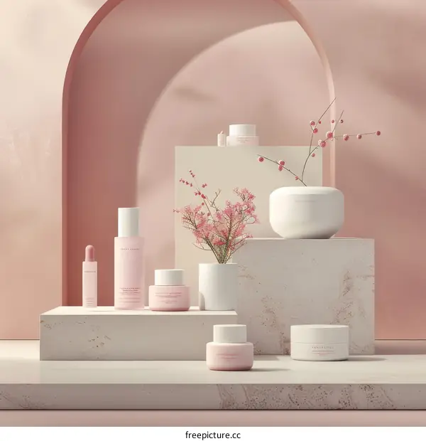 Premium Cosmetics and Skincare Products in Minimalist Pink