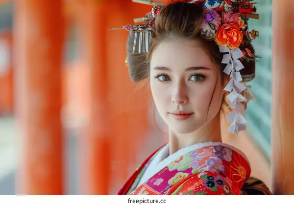 portrait of a beautiful woman in a kimono