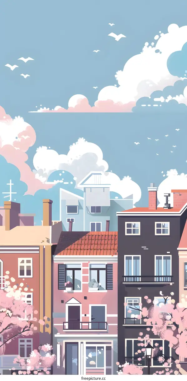 Spring Day in a European City Illustration