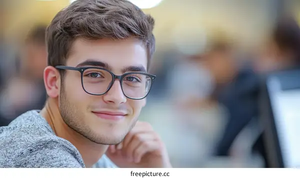 Young Man Wearing Glasses in a Modern Setting