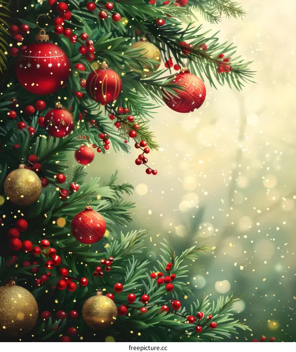 Christmas Tree with Red and Gold Ornaments