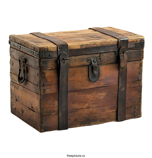 [Transparent Background PNG]Antique Wooden Chest with Metal Straps