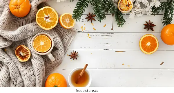 Winter Cozy Tea Time with Oranges and Cinnamon