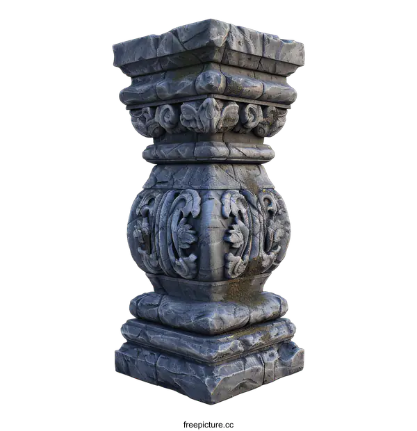 [Transparent Background PNG]Ancient Stone Pillar with Floral Ornaments