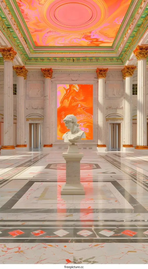 Marble Hallway With Abstract Art Ceiling