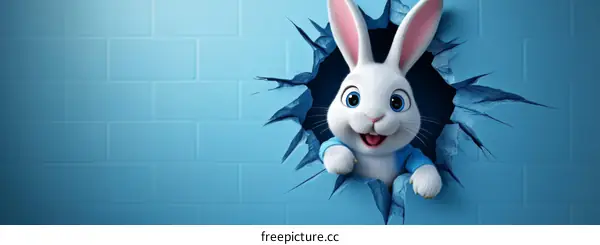 Cartoon Easter Bunny Peeking Through a Hole in the Wall