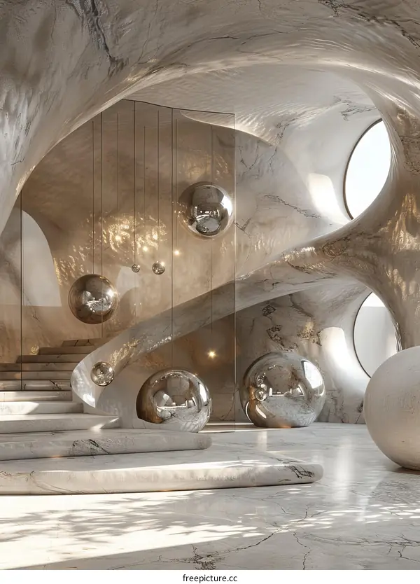 Modern Architectural Interior Design with Marble and Spheres