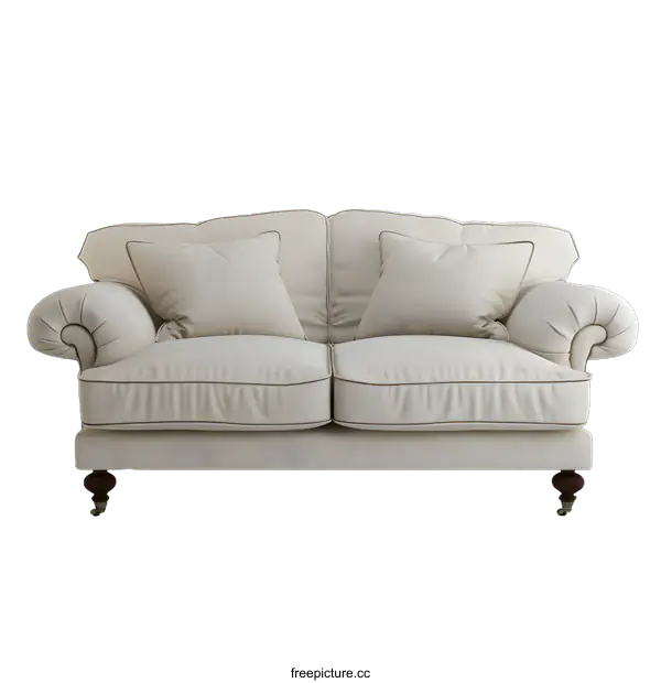 [Transparent Background PNG]White Sofa With Wooden Legs On White Background