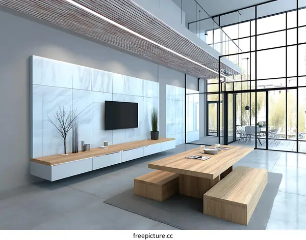 Modern Minimalist Living Room with Dining Area