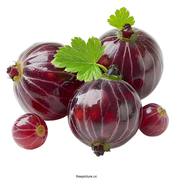 [Transparent Background PNG]Ripe gooseberries with leaves