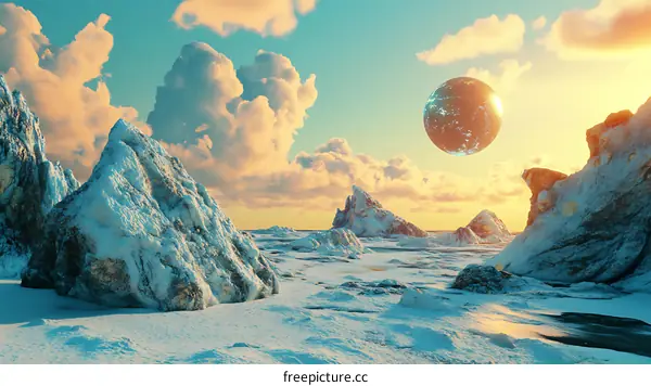 Fantasy Landscape with Giant Floating Sphere