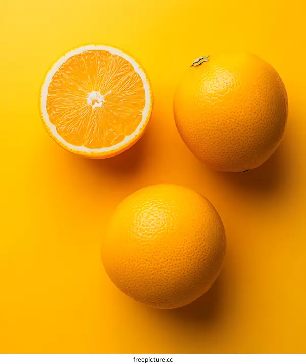 Fresh Orange Fruit on Yellow Background