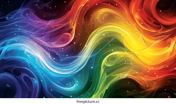 Colorful abstract painting with a rainbow of colors including red orange yellow green blue and purple