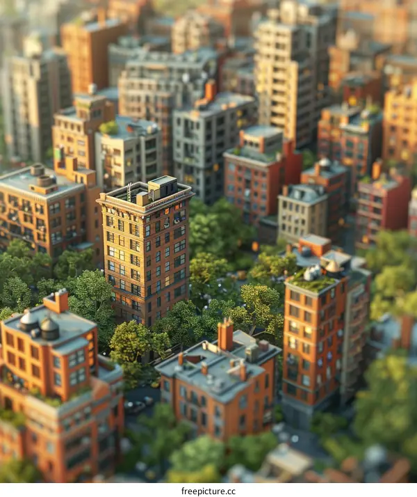 A Small City with Buildings and Trees
