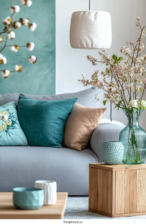 Modern Cozy Living Room with Teal and Beige Accents