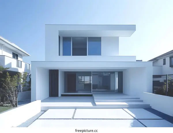 Modern White House with Large Windows and Minimalist Design