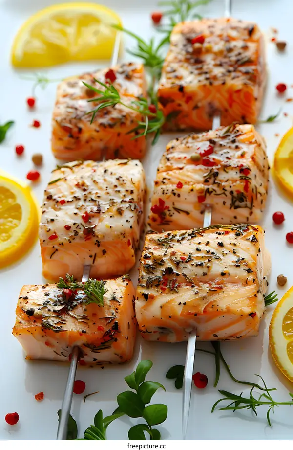 Grilled Salmon Skewers with Herbs and Spices
