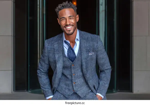 Stylish African American Man in a Gray Suit