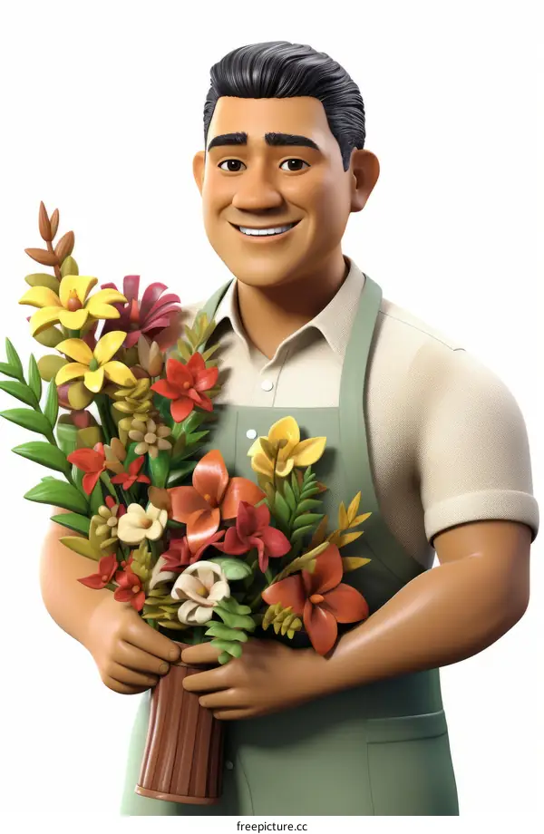 Florist with bouquet of flowers