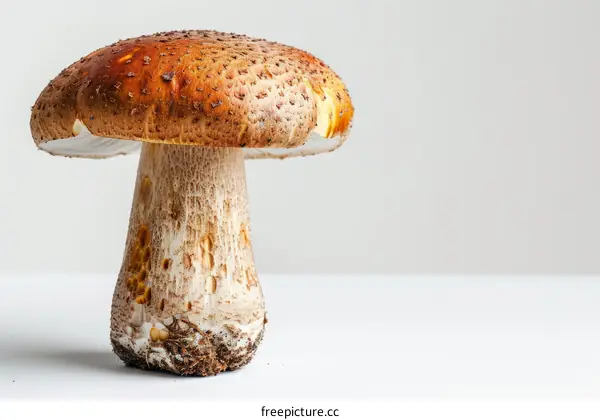 Close up of a large brown mushroom on a white background