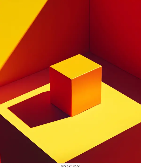 Abstract Orange Cube On Yellow Background