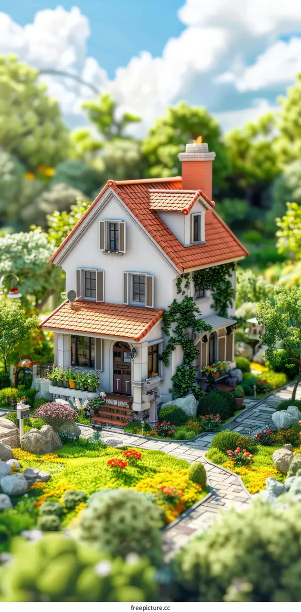 Small European style house with garden