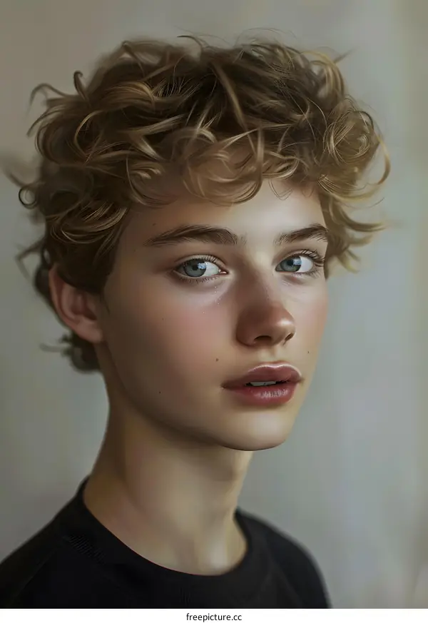Portrait of a Young Man with Curly Hair